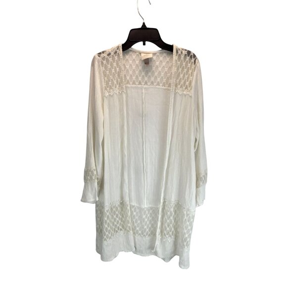 Knox Rose Ivory Lace Trim Cardigan XS S Open Front Boho Festival Lightweight Top - Picture 1 of 7